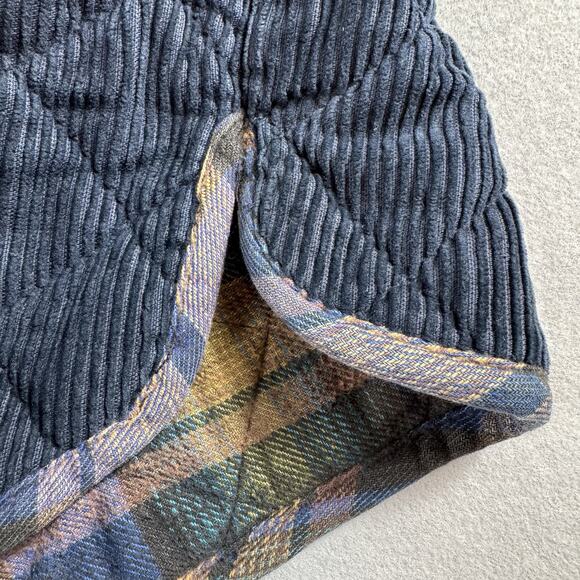 Protest Clothing Corduroy Quilted Vest Blue Plaid Flannel Lined 100% Cotton XL - Picture 13 of 14